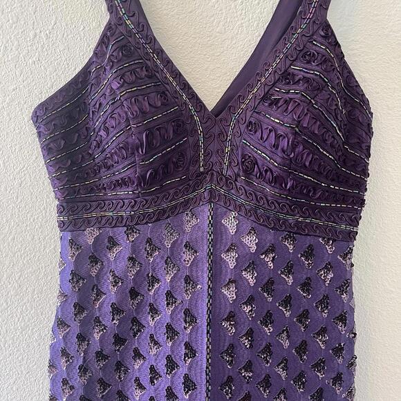 Sue Wong Nocturne Mini Dress Purple Beaded Sequins Cocktail Dress Size 4? Flaws - Picture 3 of 9